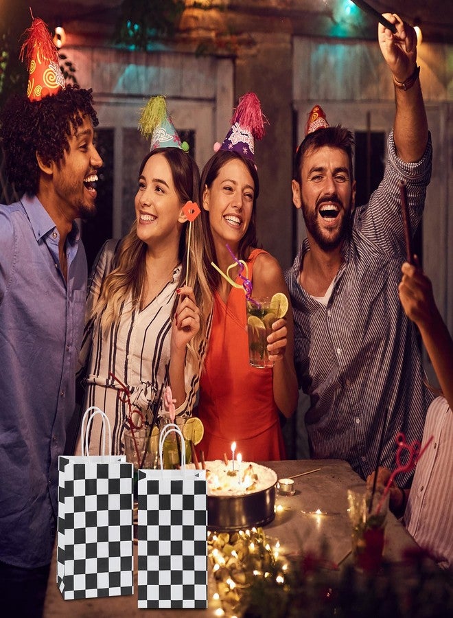 Motroce 16Pcs Checkered Racing Treat Bags, Race Car Party Favor Bags, Black and White Checkered Gift Bags with Handles, Racing Flag Candy Bags Goodie Bags for Race Car Themed Birthday Party Supplies - Image 5